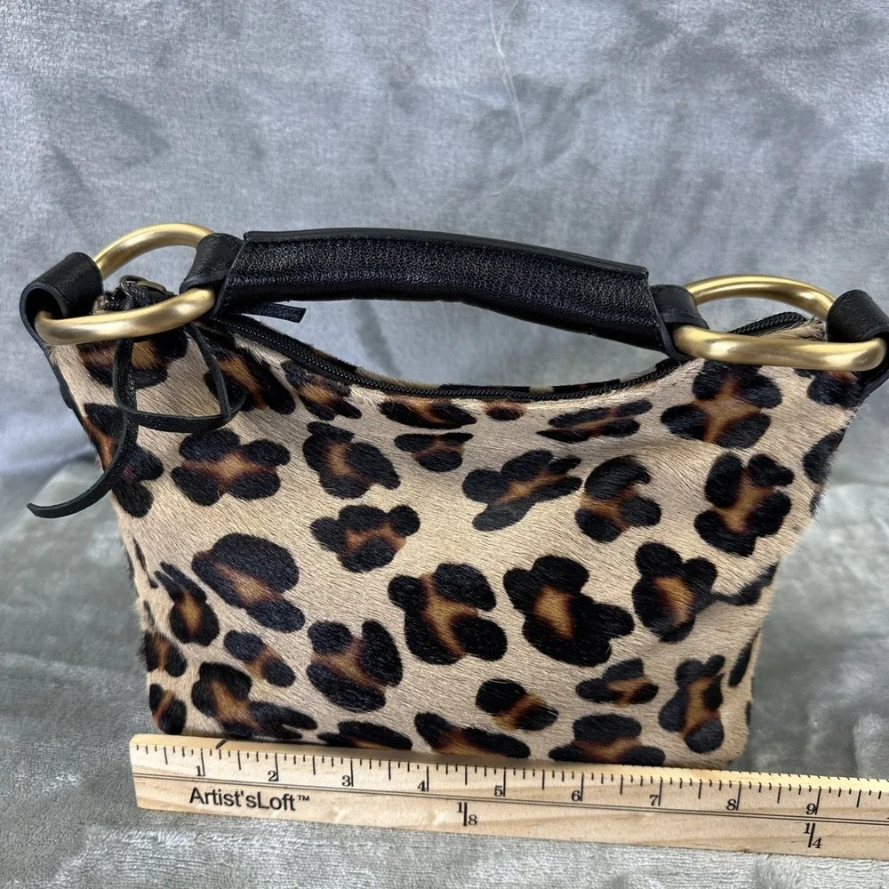 VTG Russell & Bromley Shoulder Bag Pouch Hobo Leopard Print Cowhide Leather Y2K